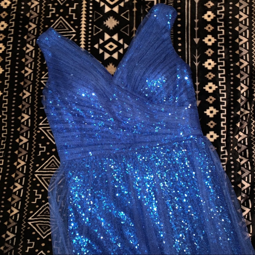 Floor Length Royal Blue Sequence Dress
